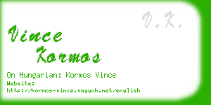 vince kormos business card